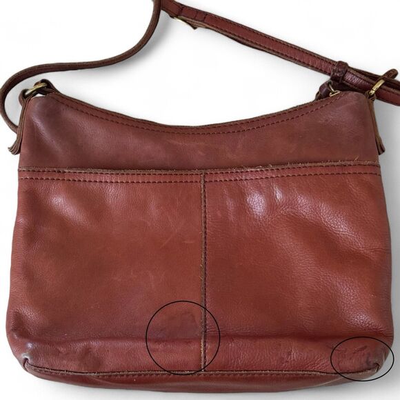 Margot NY Mary Scoop Crossbody Leather Purse Double Zipper Brandy Brown - Picture 2 of 13